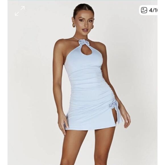 Meshki Adaline Rose Halter Neck Mini Dress M NWT Little Blue Dress - Picture 3 of 13